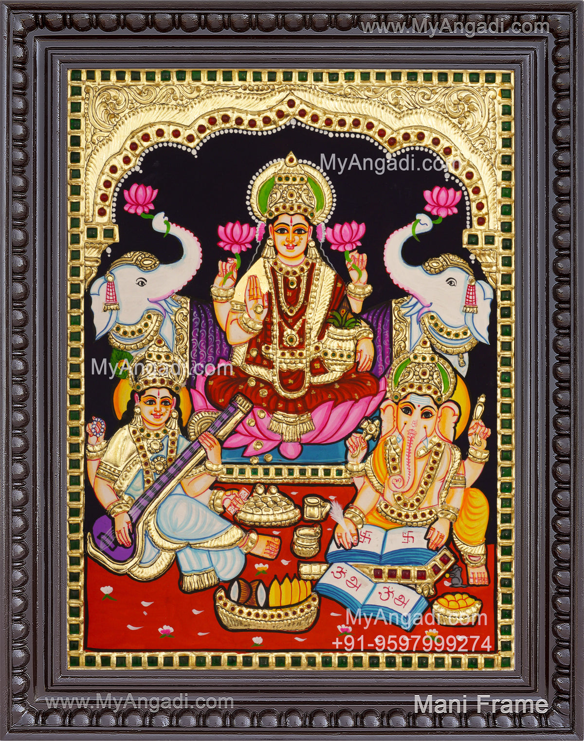 Ganesha Lakshmi Saraswathi Tanjore Painting
