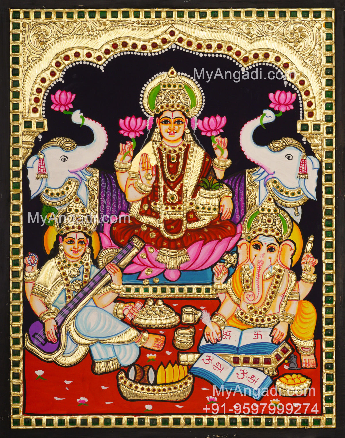 Ganesha Lakshmi Saraswathi Tanjore Painting