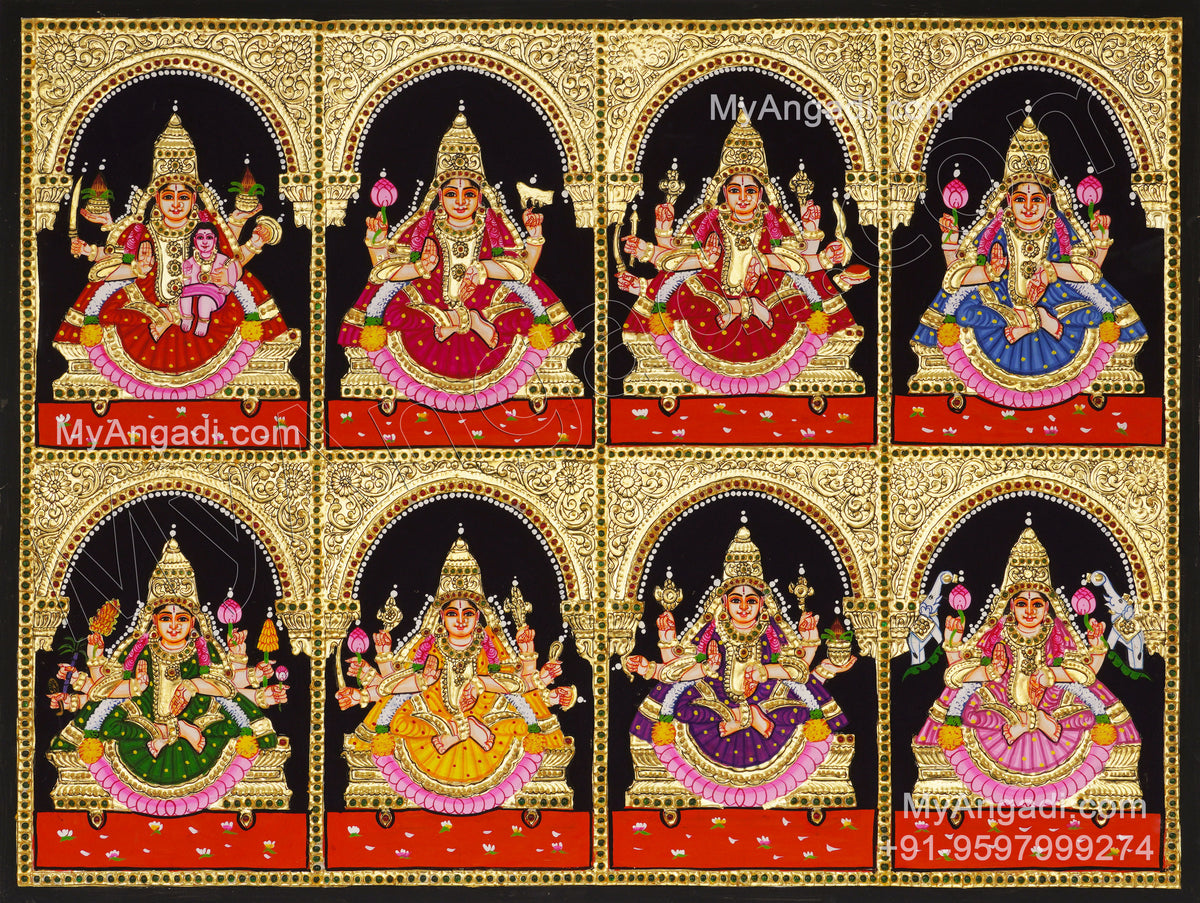 Ashta Lakshmi Tanjore Painting, AshtaLakshmi Tanjore Painting