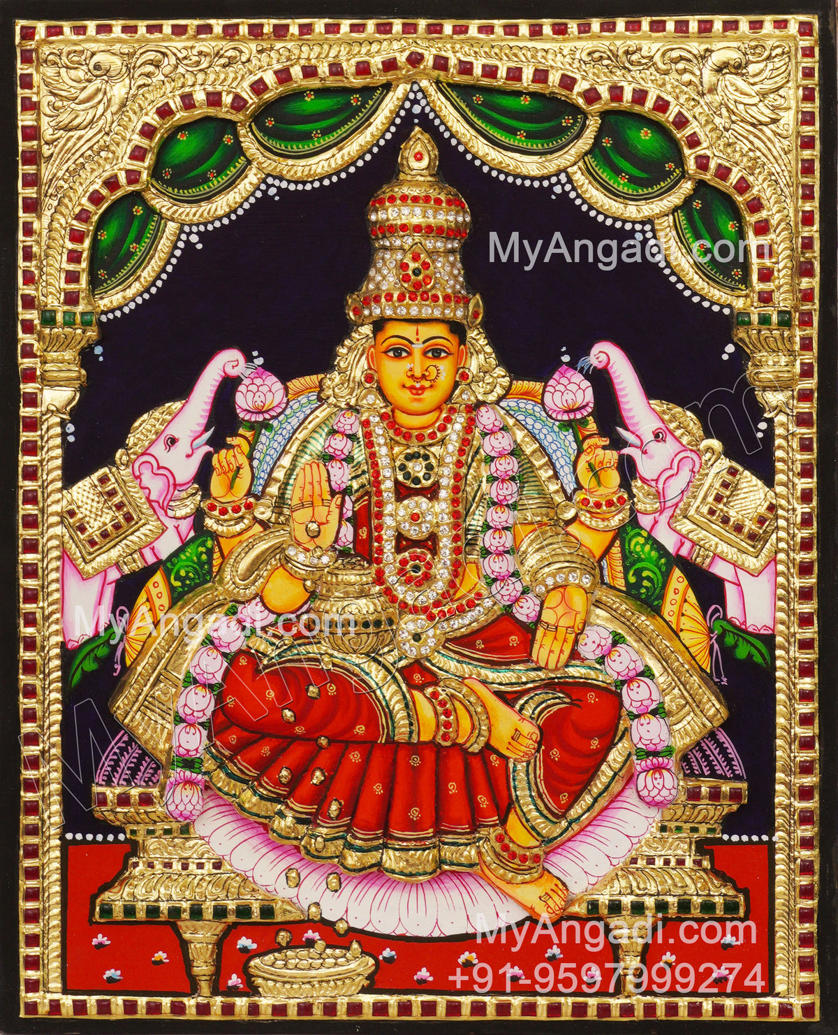Gajalakshmi 3d Embossed Tanjore Painting