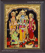 Ram Darbar - Ram with Sita, Hanuman, Lakshmanan Bharathan and Shatrughna Tanjore Painting