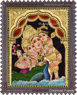 Parvathi Ganesha Murugan Tanjore Painting