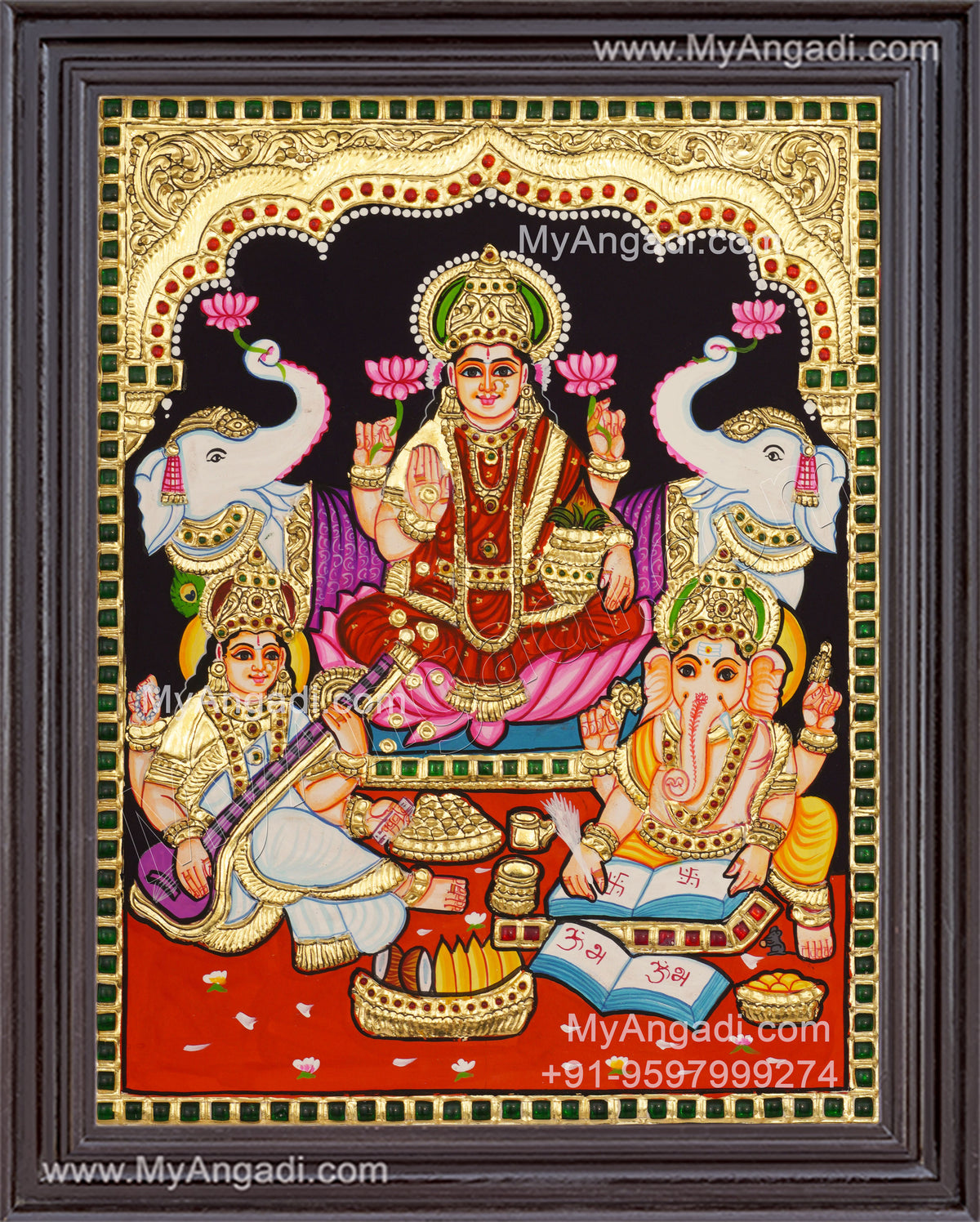 Ganesha Lakshmi Saraswathi Tanjore Painting