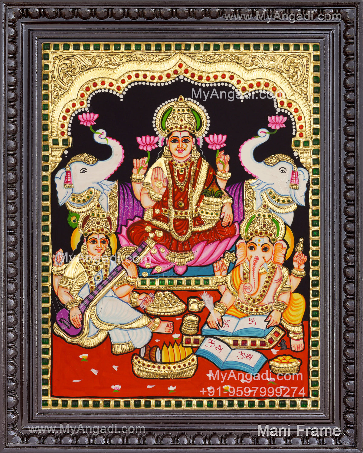 Ganesha Lakshmi Saraswathi Tanjore Painting