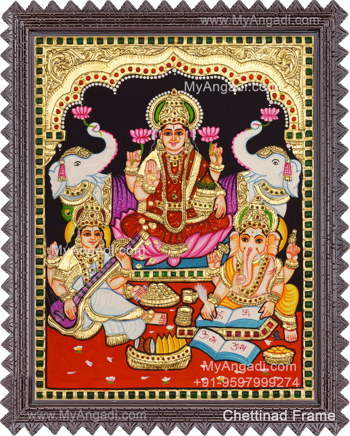 Ganesha Lakshmi Saraswathi Tanjore Painting