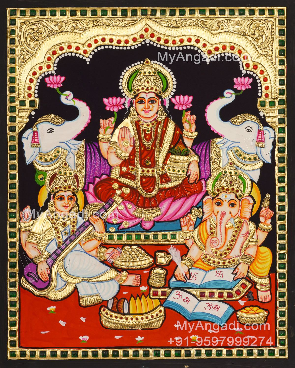 Ganesha Lakshmi Saraswathi Tanjore Painting