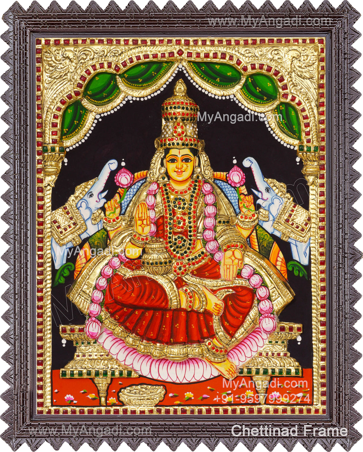 Gajalakshmi 3d Embossed Tanjore Painting