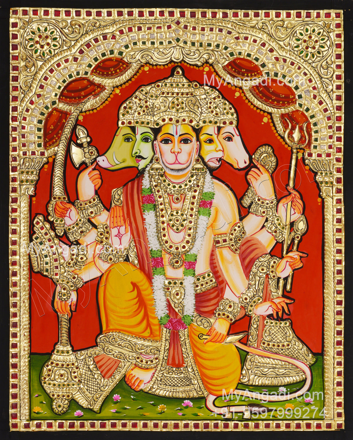 Panchamuga Hanuman Tanjore Painting