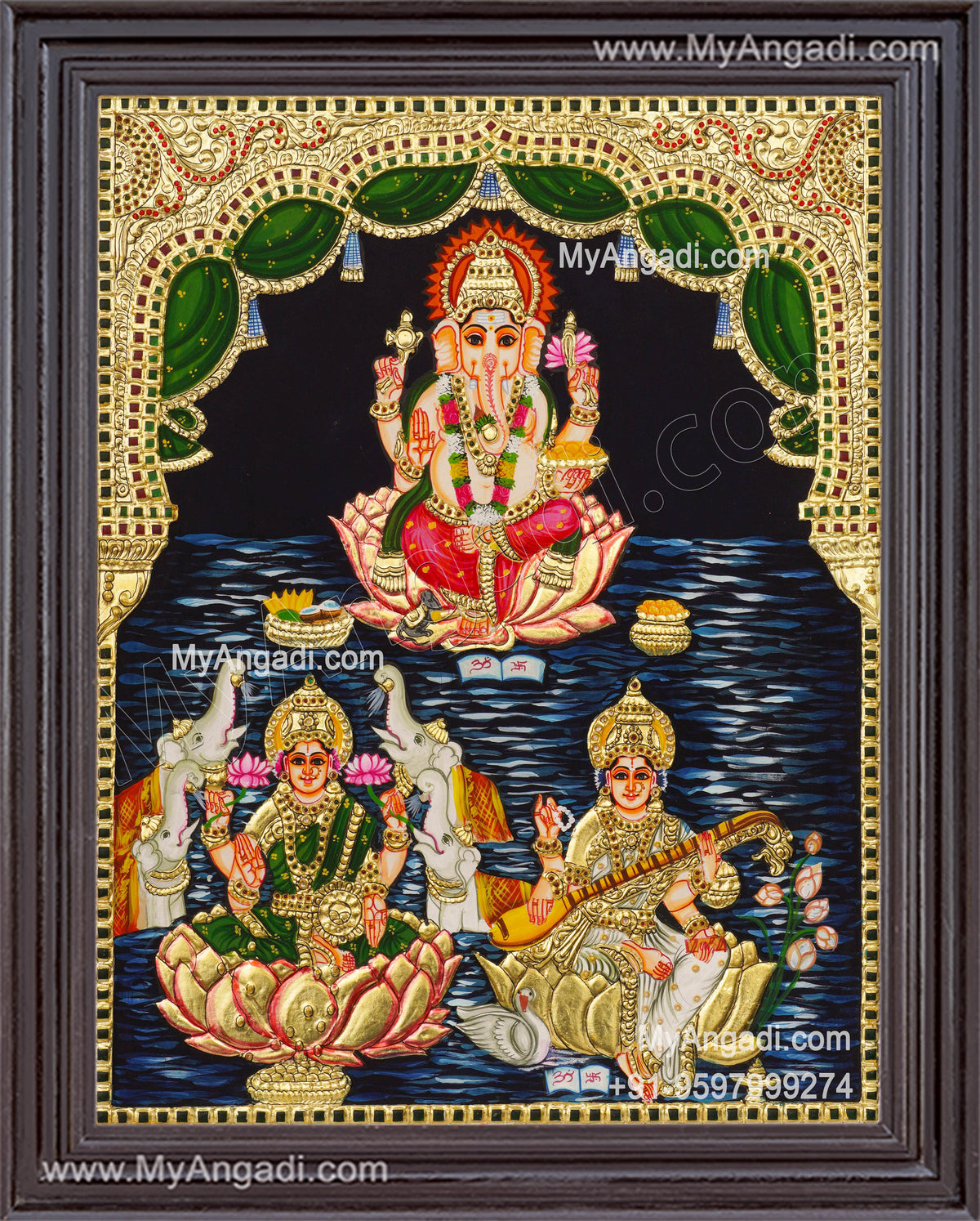 Ganesha Lakshmi Saraswathi Tanjore Painting