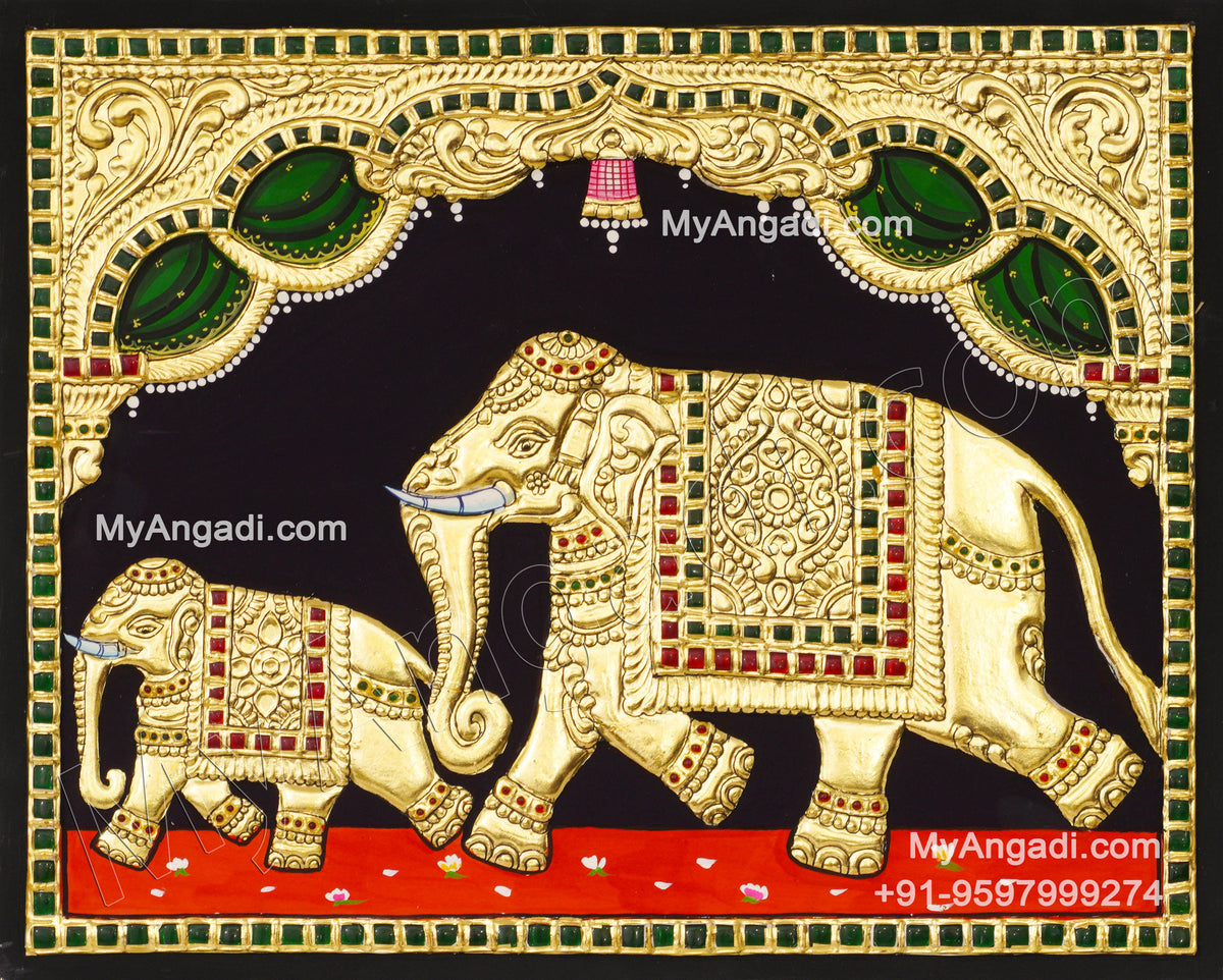 Elephant Calf Tanjore Painting