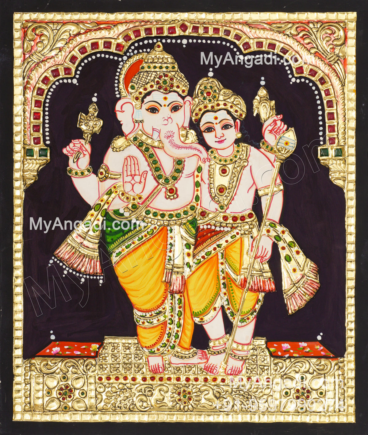 Ganesha With Murugan Tanjore Painting