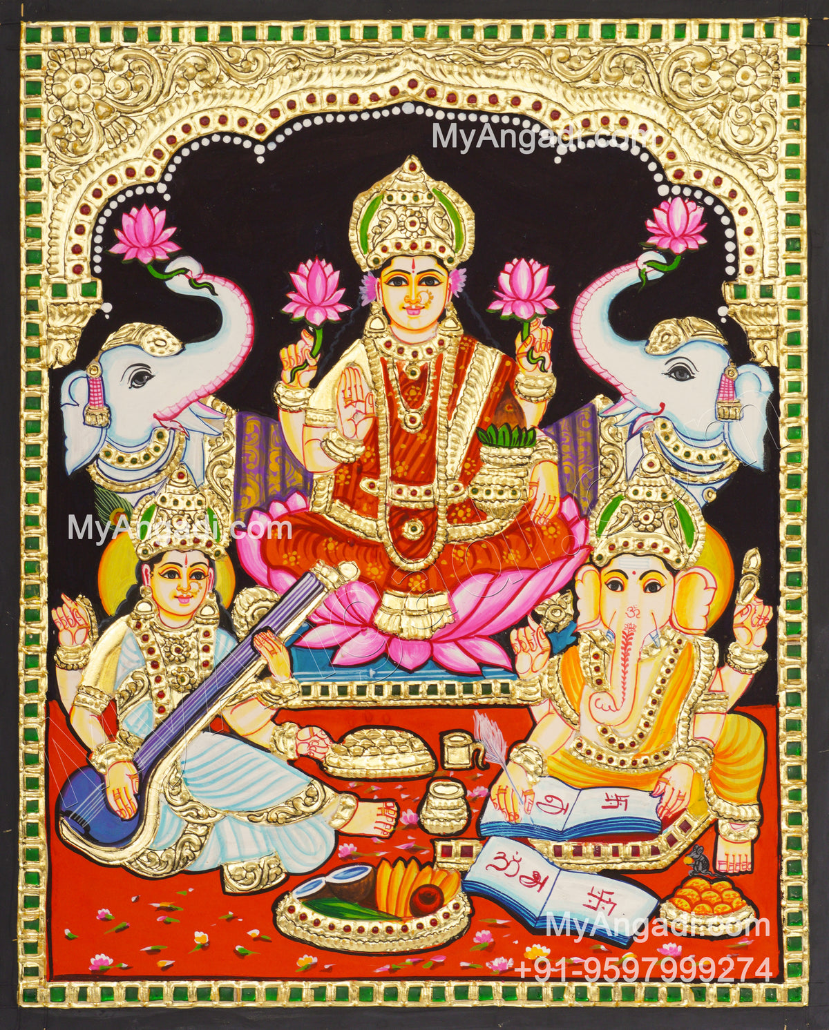 Ganesha Lakshmi Saraswathi Tanjore Painting