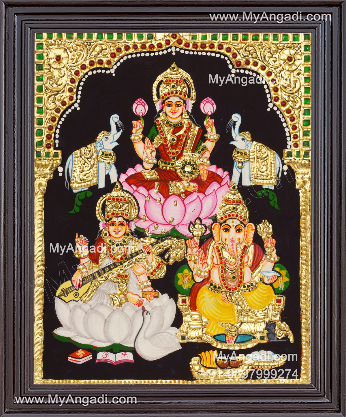 Lakshmi Saraswati Ganesha Tanjore Painting