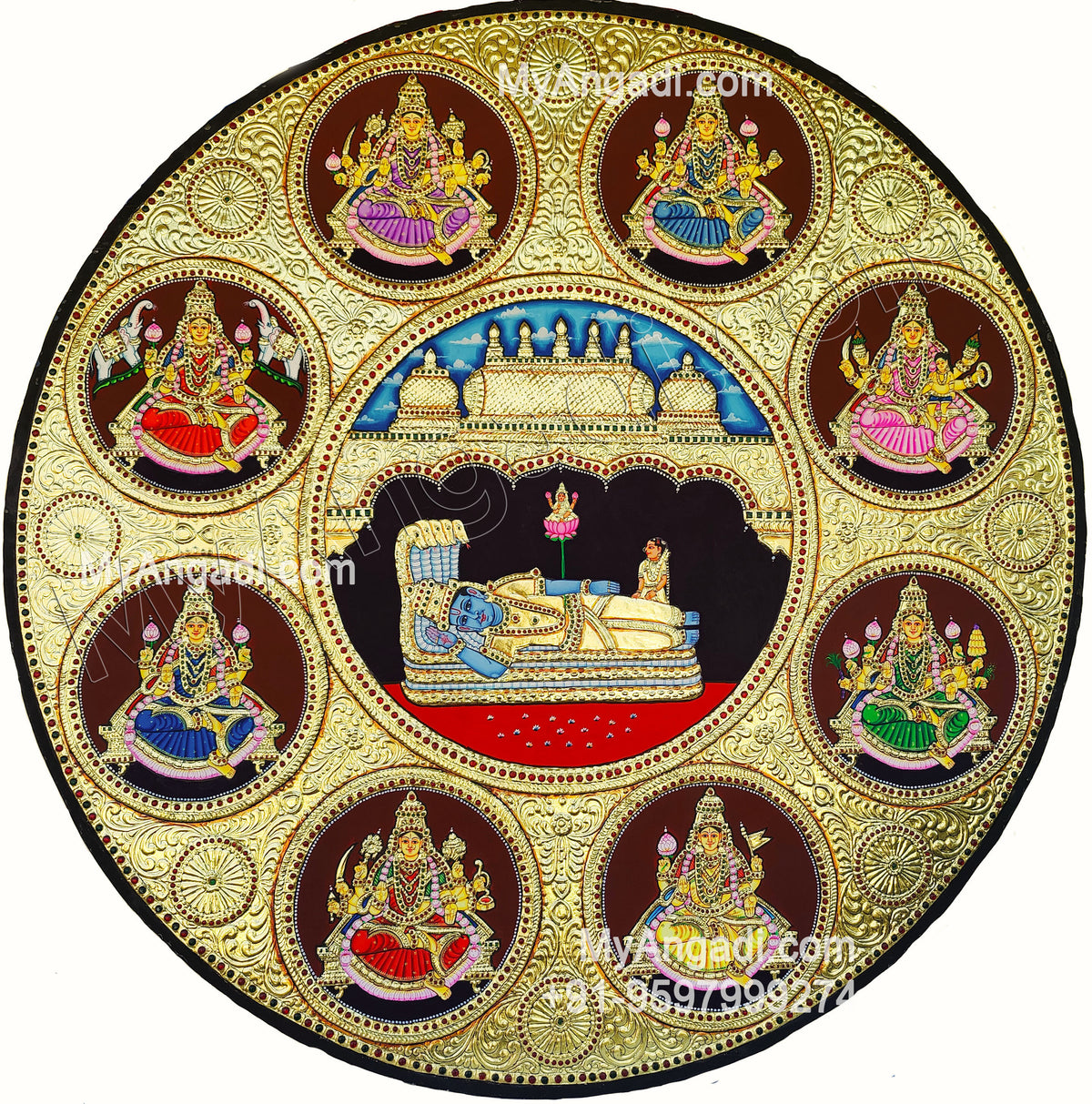 Ashta Lakshmi Tanjore Painting, AshtaLakshmi Tanjore Painting