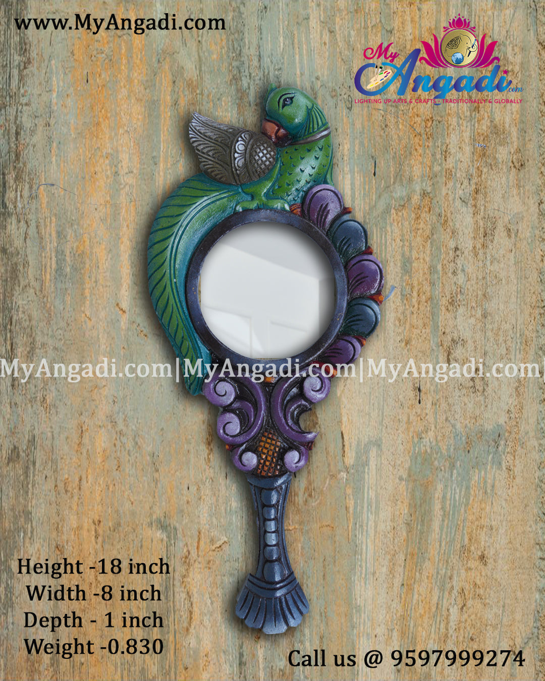 Vagai Wood Decorative Parrots Wall Decor Mirror/Hand Mirror