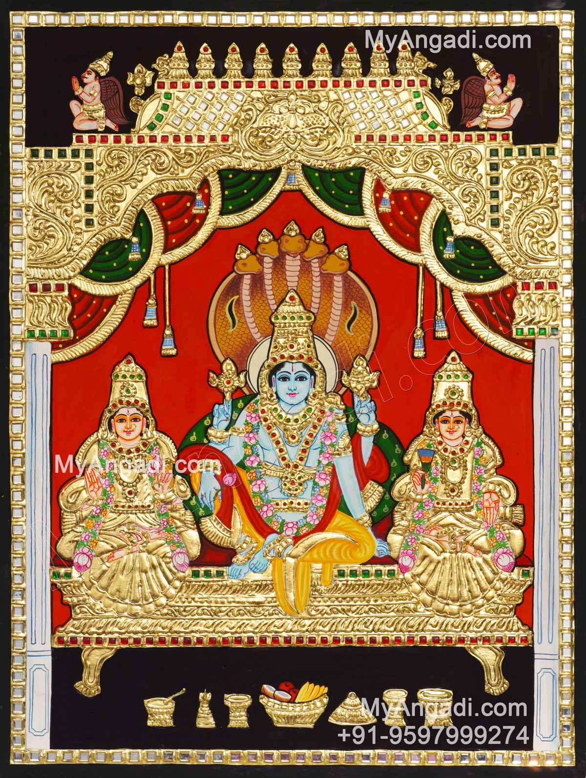 Vishnu Sri Devi Bhudevi Tanjore Painting