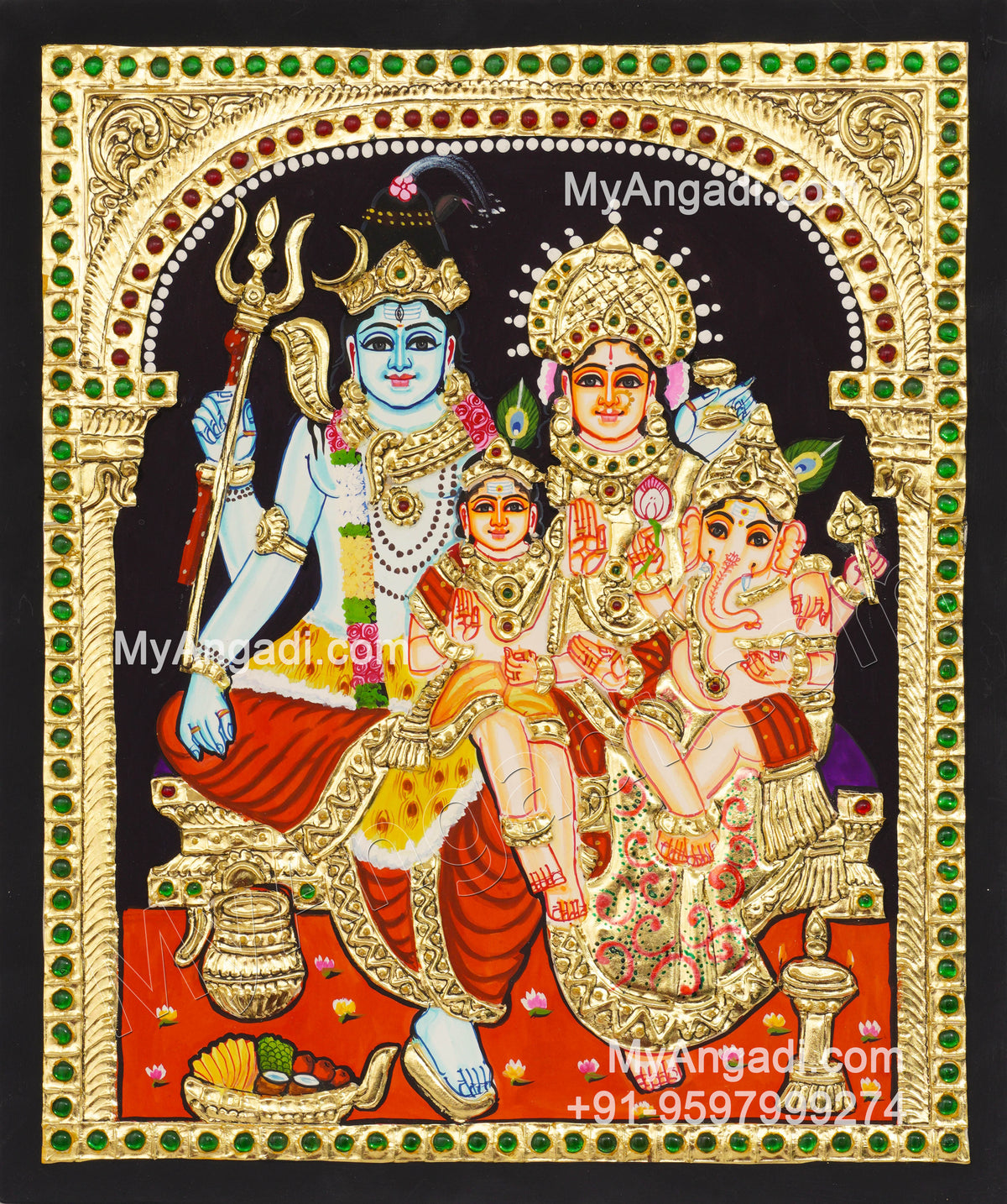 Shiva Family Tanjore Painting - Shiva Parivar