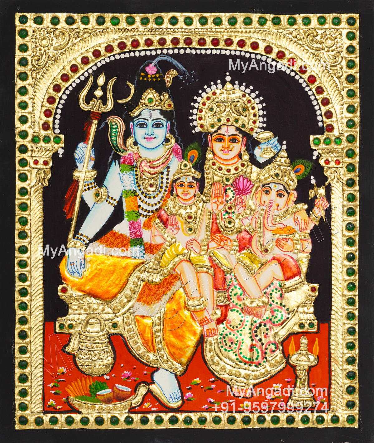 Shiva Family Tanjore Painting - Shiva Parivar