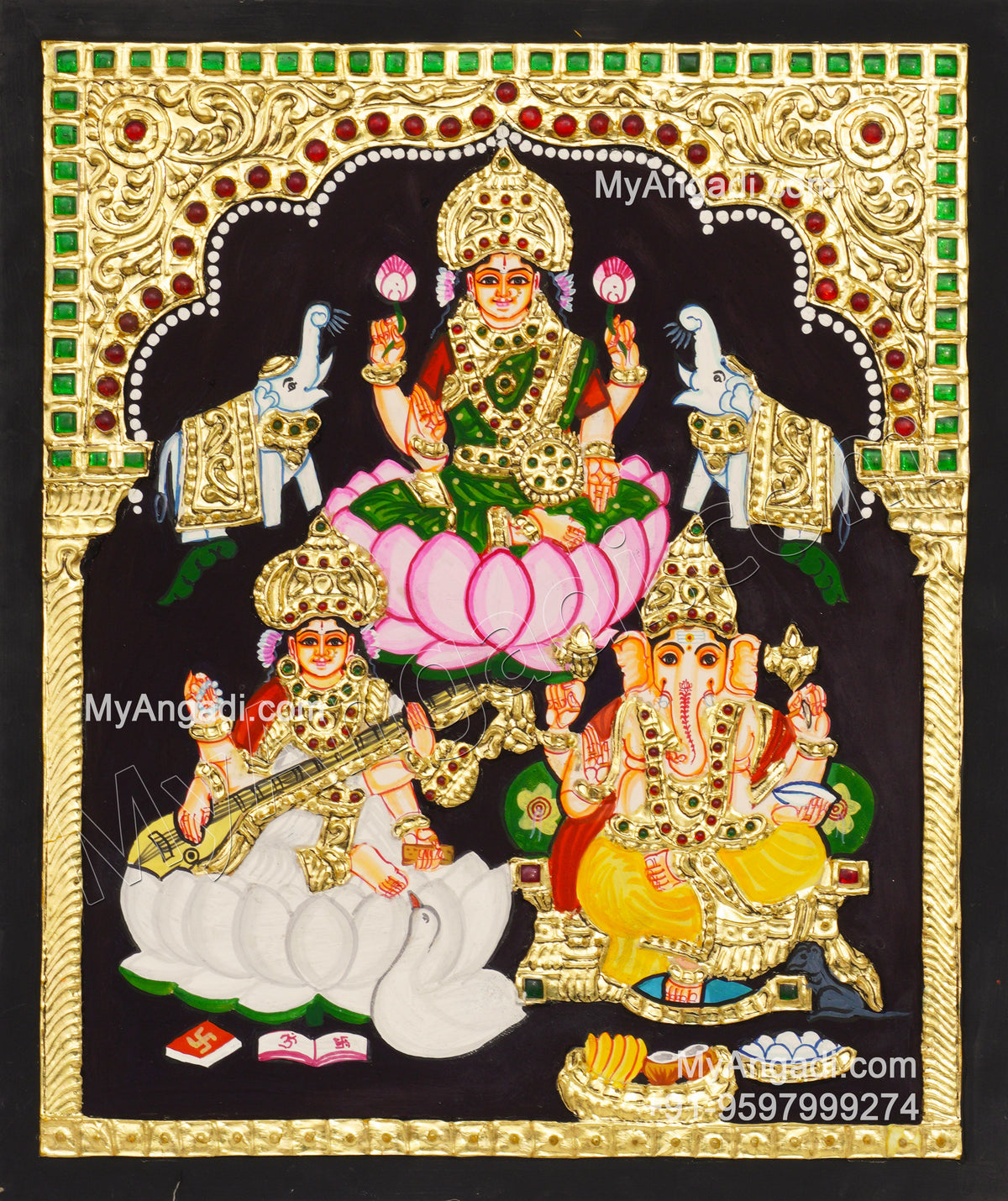 Ganesha Lakshmi Saraswathi Tanjore Painting
