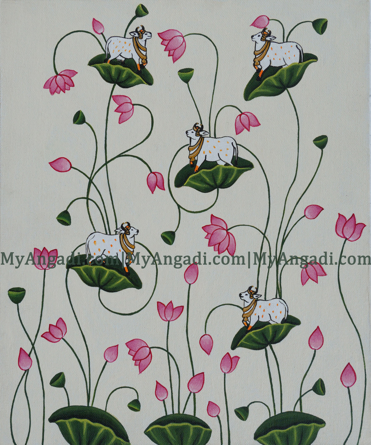 Pichwai Cow Lotus Canvas Painting