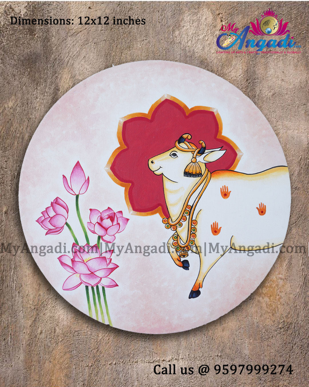Pichwai Cow With Lotus Canvas Painting