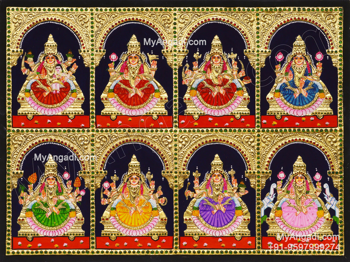 Ashta Lakshmi Tanjore Painting, AshtaLakshmi Tanjore Painting