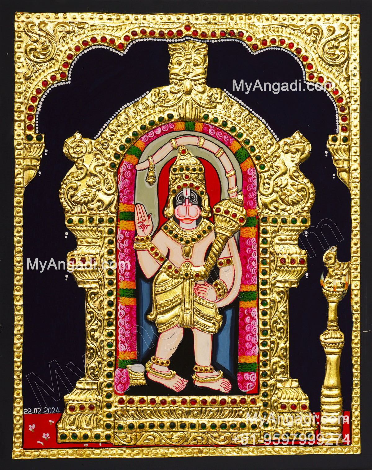 Ashtamsa Hanuman Tanjore Painting