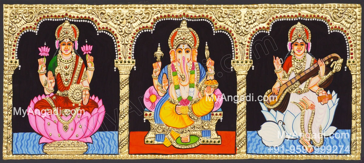 Ganesha Lakshmi Saraswathi Tanjore Painting