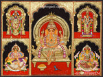 Balaji, Lakshmi, Ganesha, Saraswathi and Murugan - 5 Panel 3d Tanjore Painting
