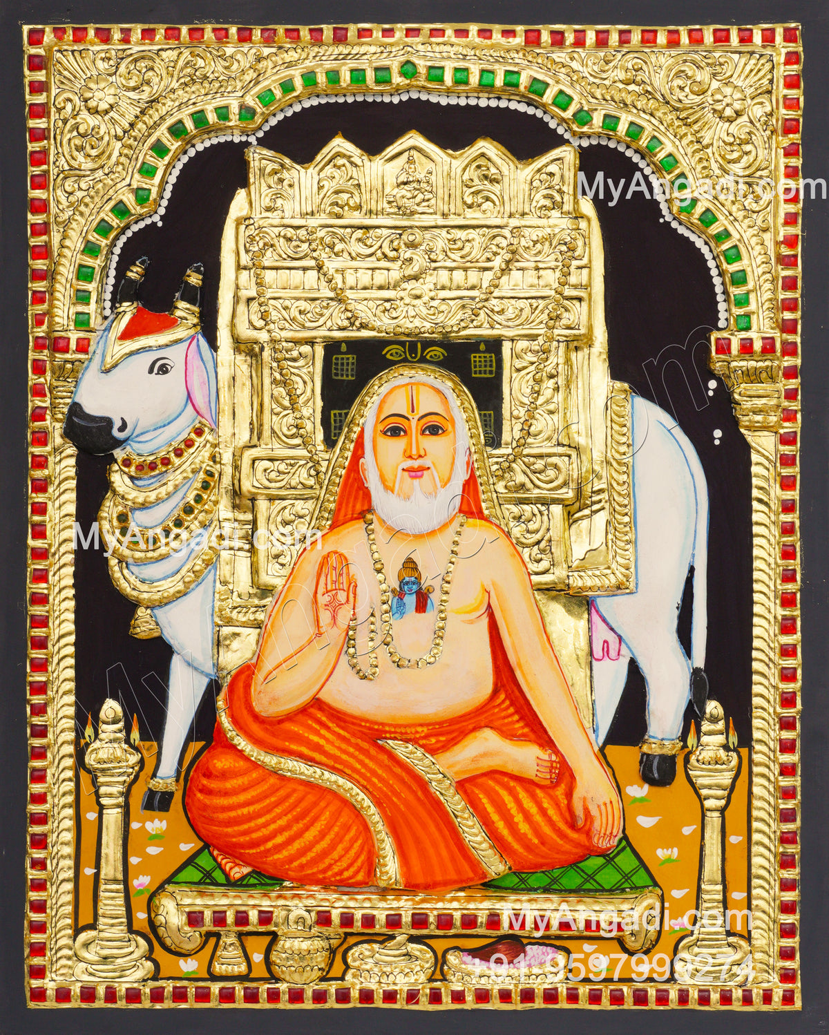 Ragavendra 3D Tanjore Painting, Saint Tanjore Painting