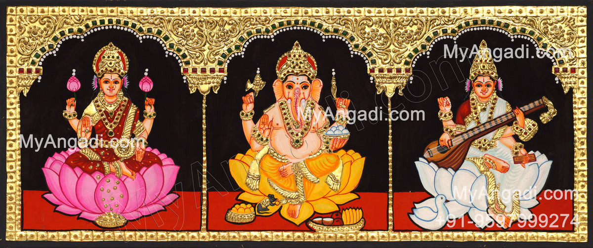 3 PanelLakshmi Ganesha Saraswathi Tanjore Painting