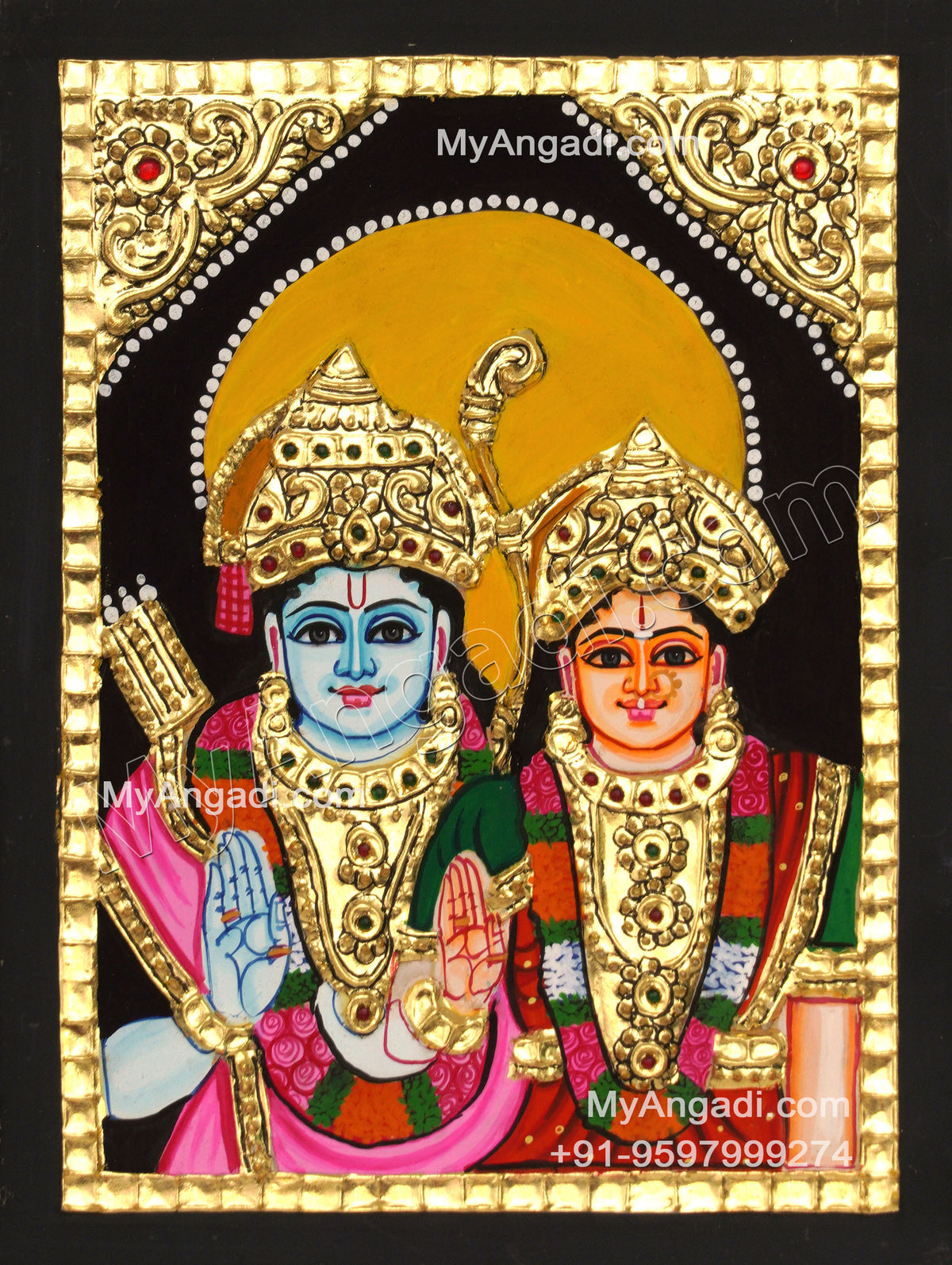 Ram Sita Small Size Tanjore Painting
