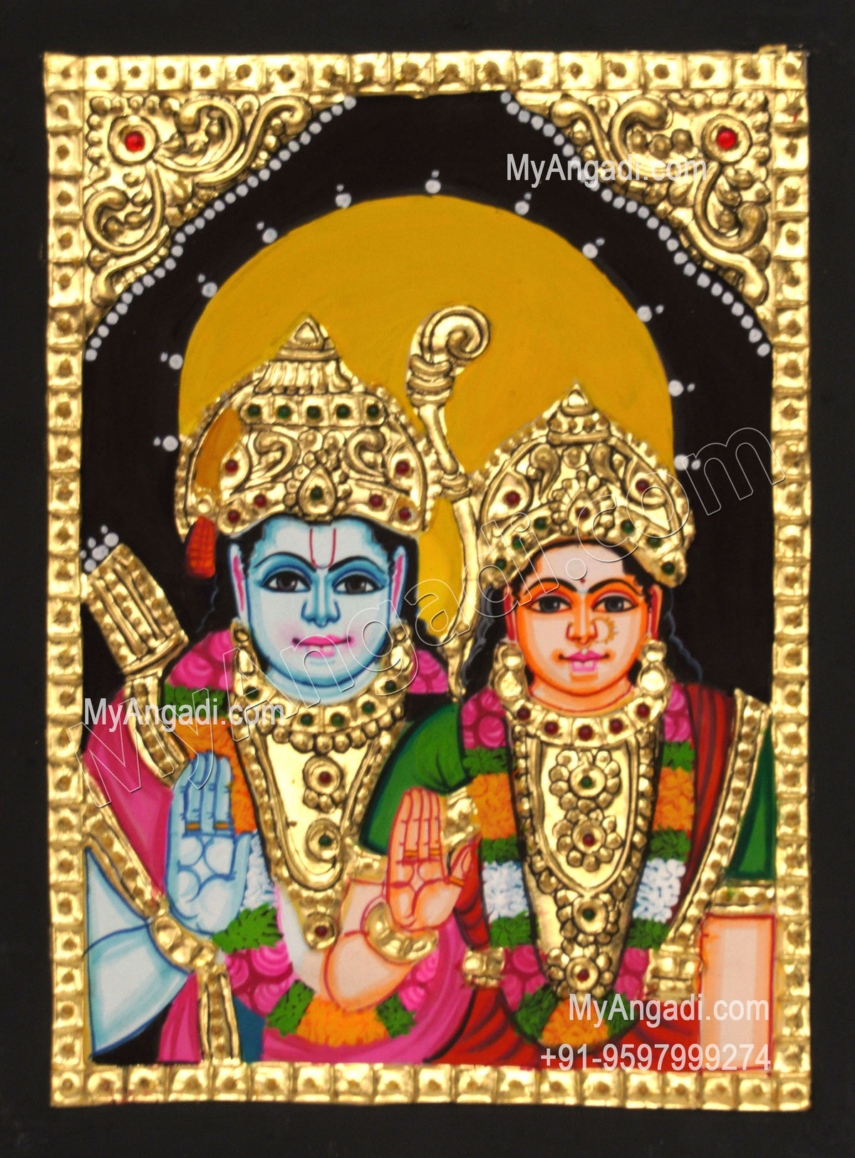 Ram Sita Small Size Tanjore Painting