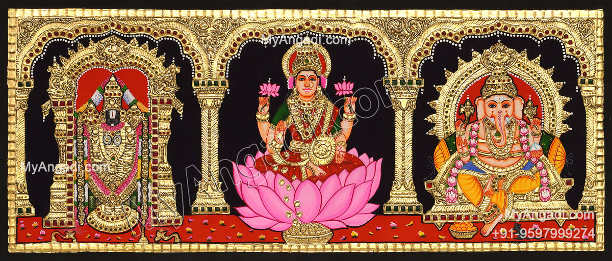 3 PanelLakshmi Ganesha Saraswathi Tanjore Painting