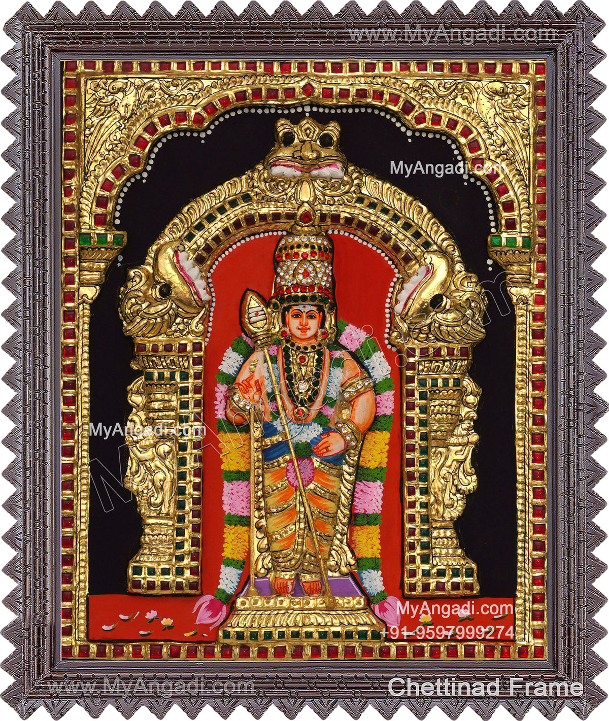 Murugan 3d Embossed Tanjore Painting