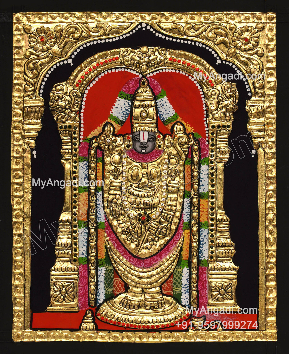 6 God - Ganesha, Lakshmi, Saraswathi, Balaji, Murugan,Kamatchi Tanjore Paintings