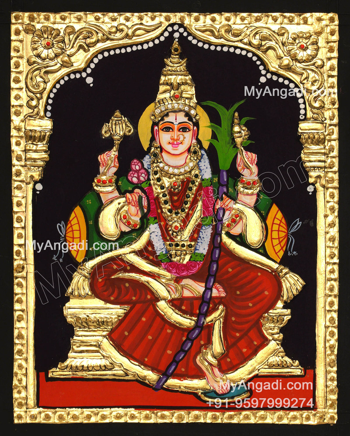 6 God - Ganesha, Lakshmi, Saraswathi, Balaji, Murugan,Kamatchi Tanjore Paintings