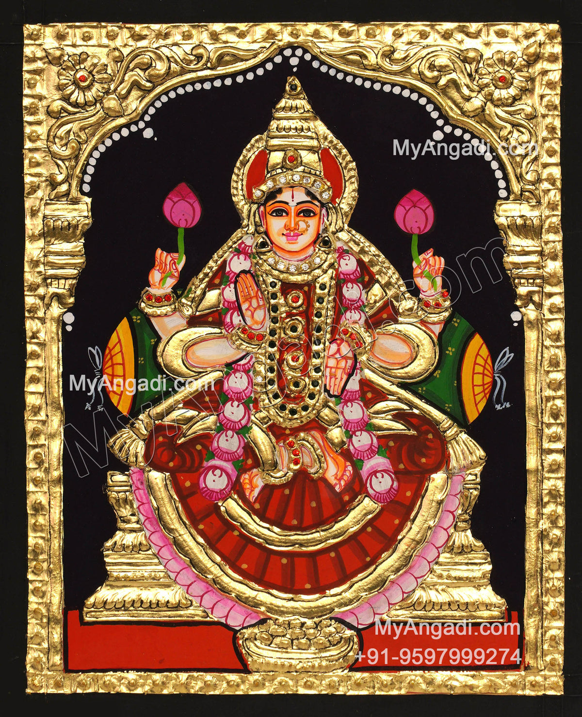 6 God - Ganesha, Lakshmi, Saraswathi, Balaji, Murugan,Kamatchi Tanjore Paintings