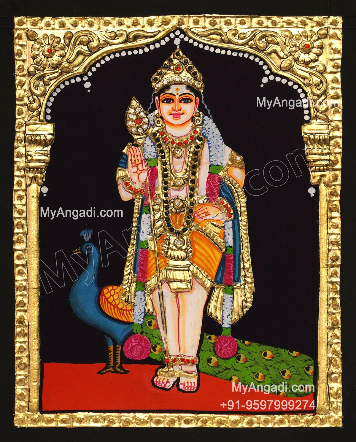 6 God - Ganesha, Lakshmi, Saraswathi, Balaji, Murugan,Kamatchi Tanjore Paintings