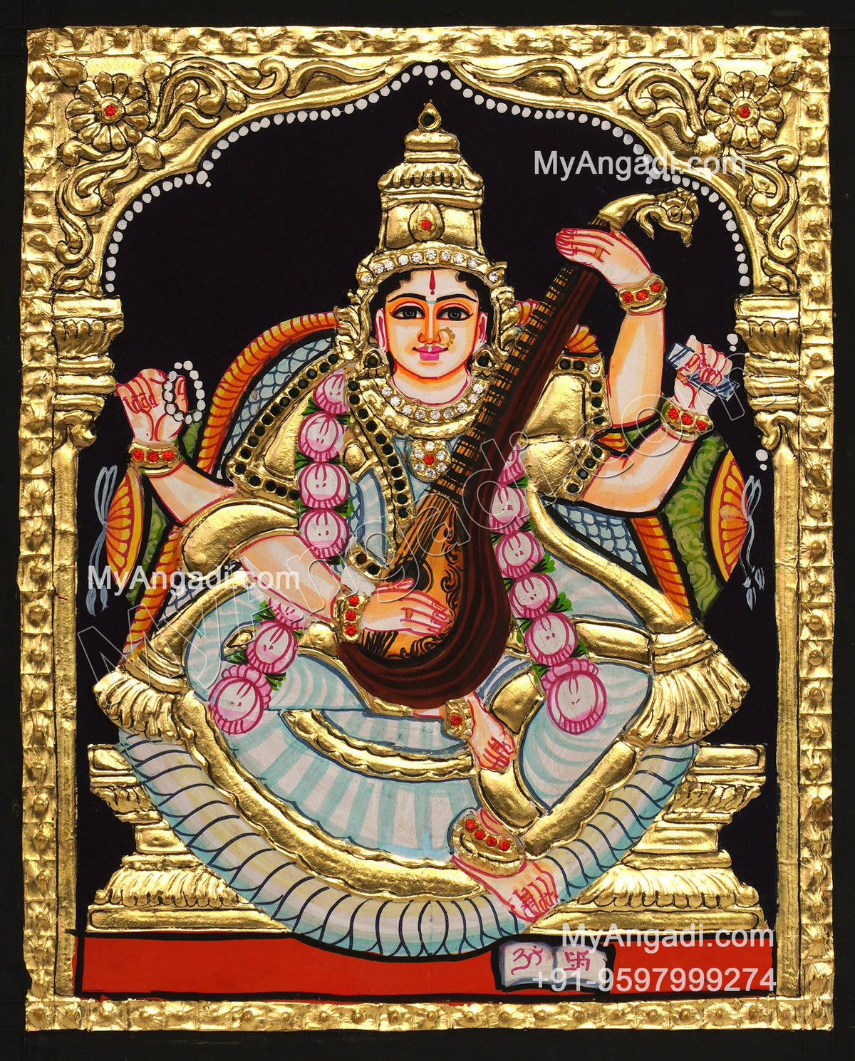 6 God - Ganesha, Lakshmi, Saraswathi, Balaji, Murugan,Kamatchi Tanjore Paintings
