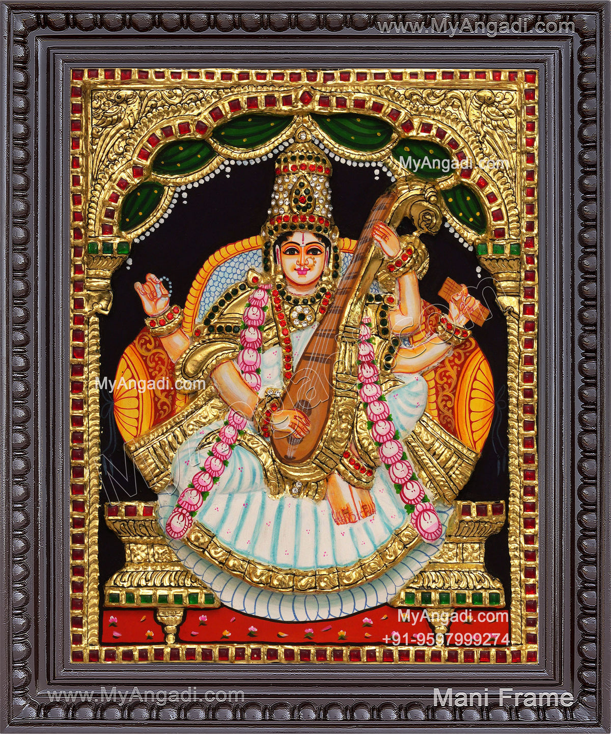 Embossed Saraswathi3D Tanjore Painting