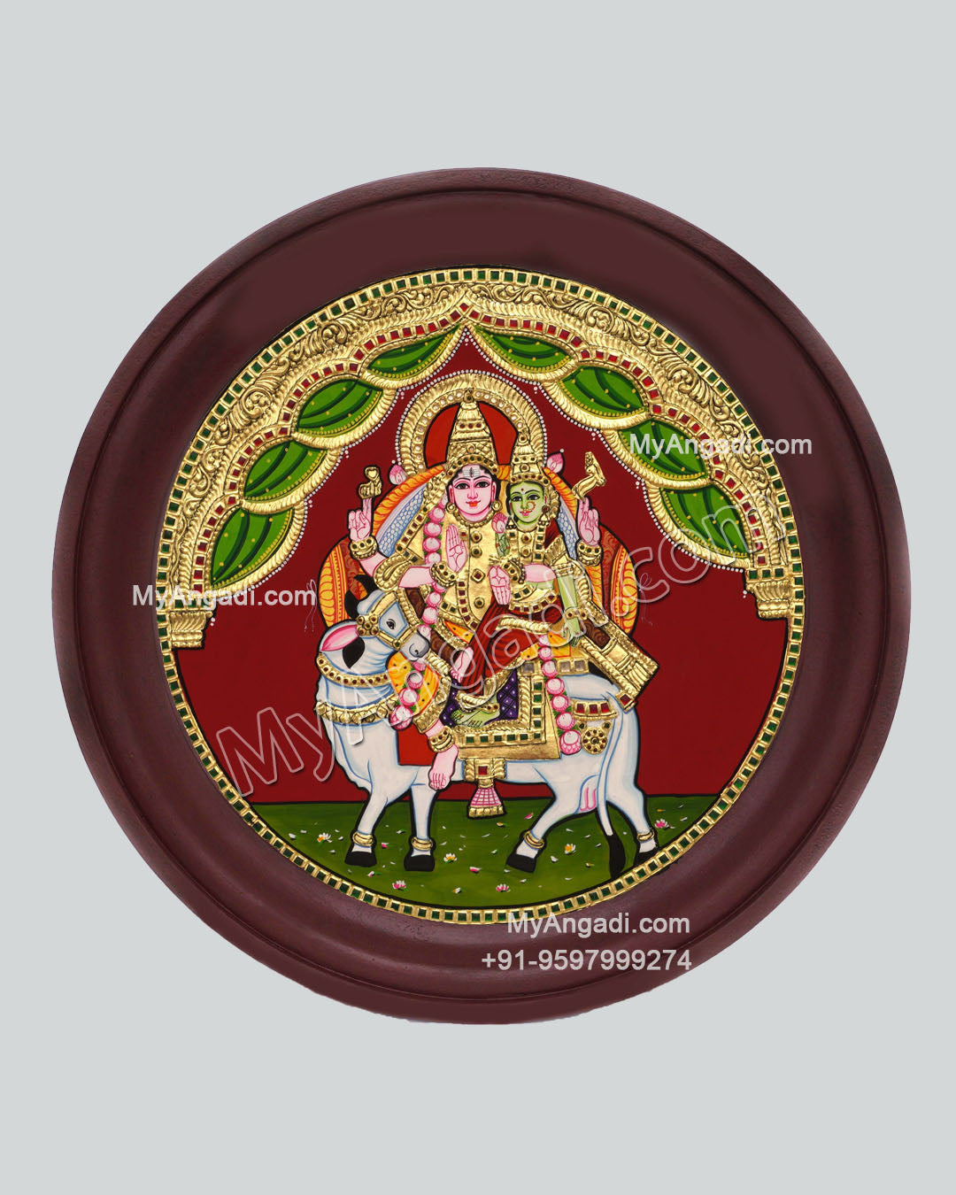 Pradhosam Sivan Parvathi Round Tanjore Painting
