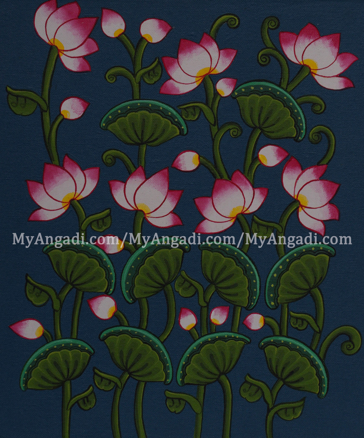 Pichwai Lotus Blue Canvas Painting