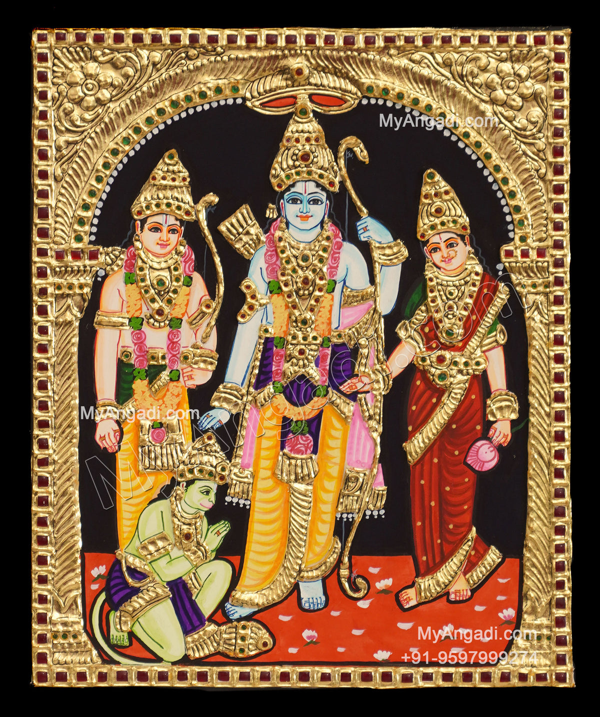 Ram Darbar - Ram with Sita, Hanuman, LakshmananTanjore Painting
