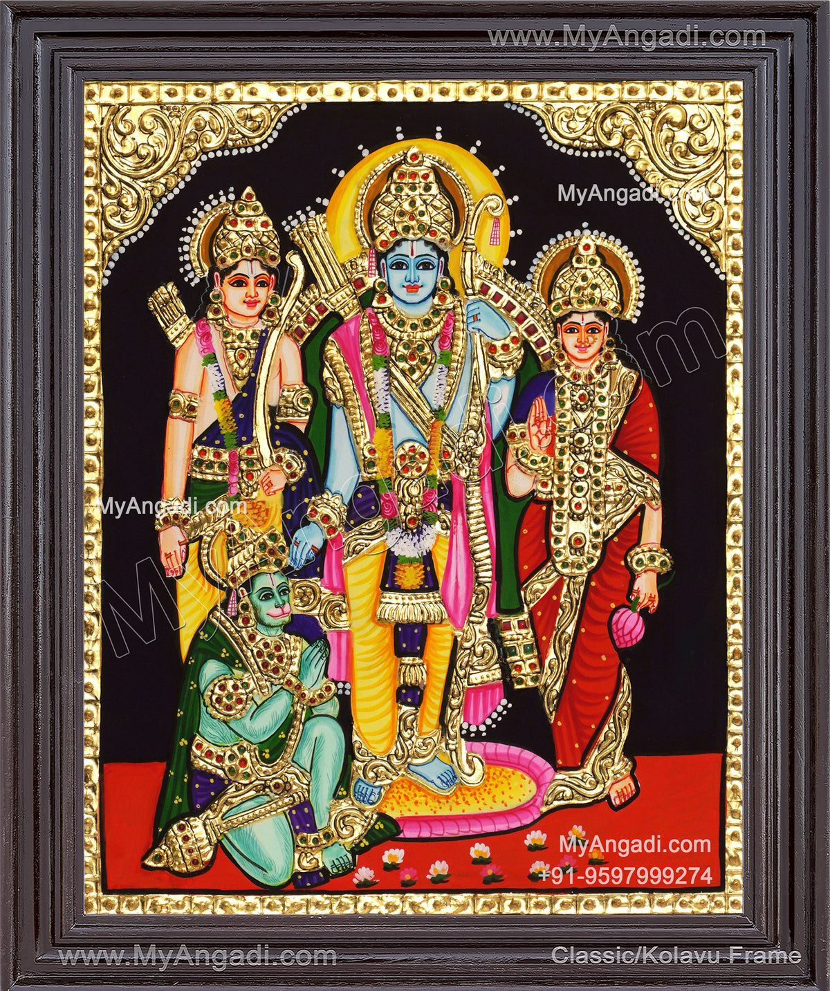 Ram Darbar - Ram with Sita, Hanuman, LakshmananTanjore Painting