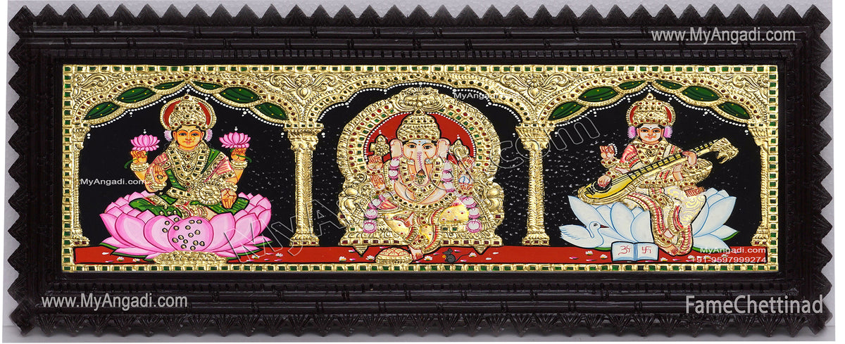 3 PanelLakshmi Ganesha Saraswathi Tanjore Painting