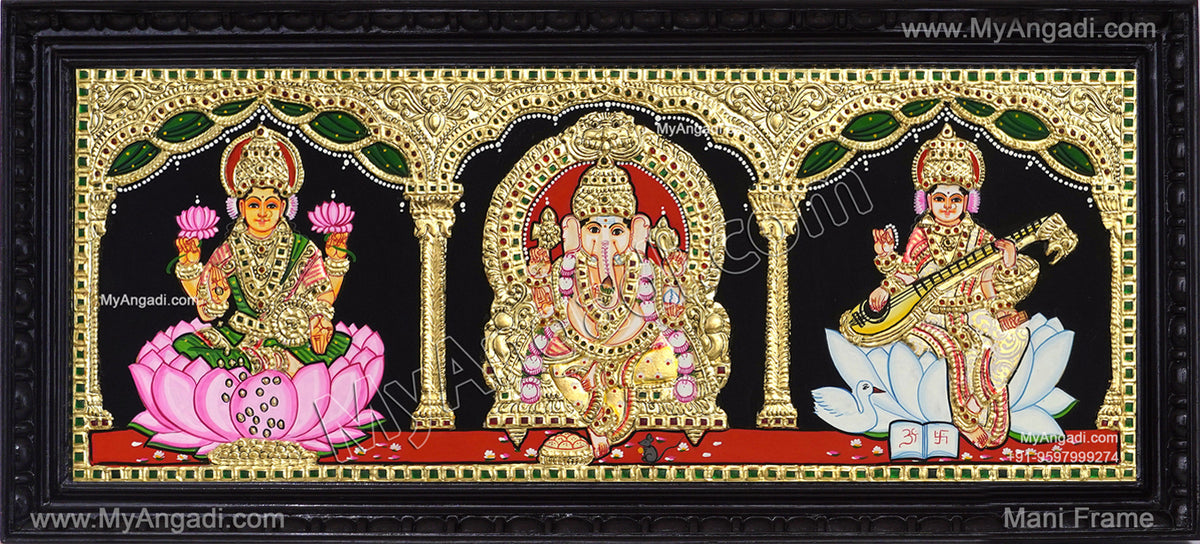 3 PanelLakshmi Ganesha Saraswathi Tanjore Painting