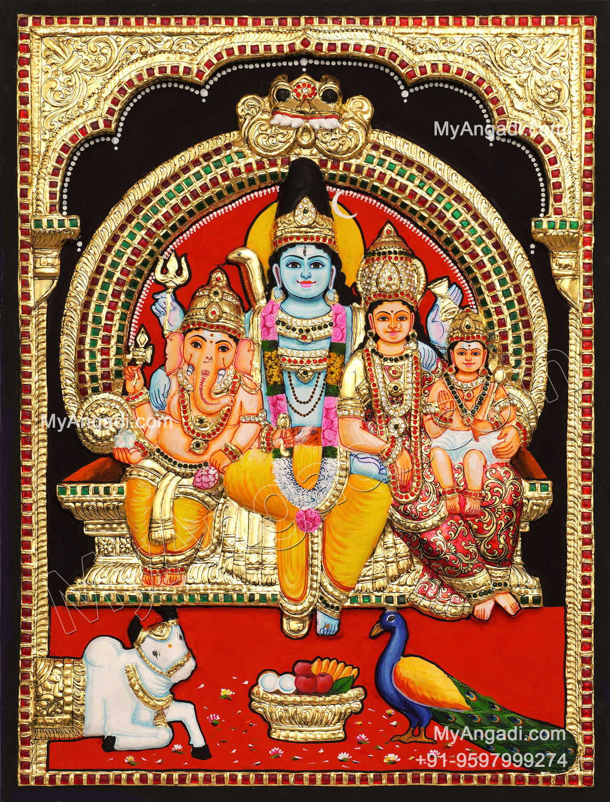 3D Shivan Family Tanjore Painting