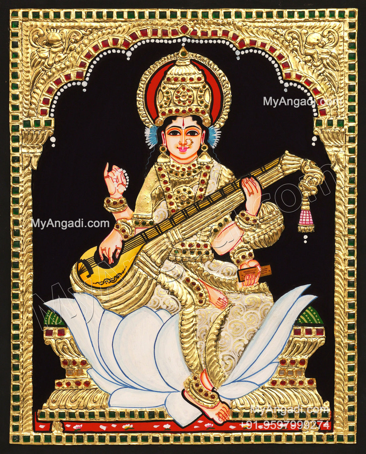 5 God - Ganesha, Lakshmi, Saraswathi, Balaji, Murugan Tanjore Paintings