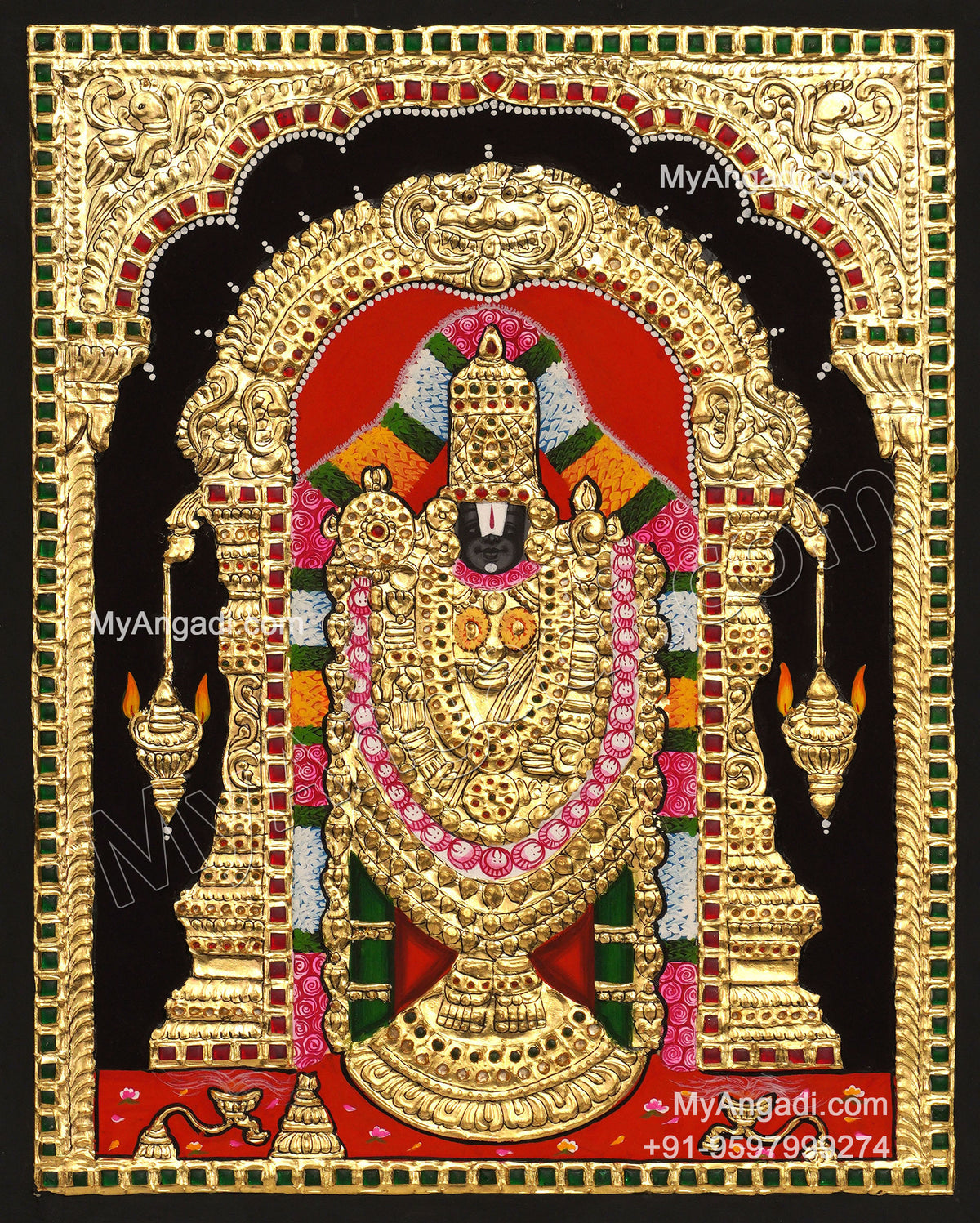 5 God - Ganesha, Lakshmi, Saraswathi, Balaji, Murugan Tanjore Paintings